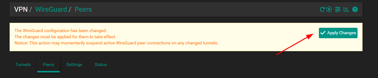 Add the WireGuard Peer - Apply Changes.