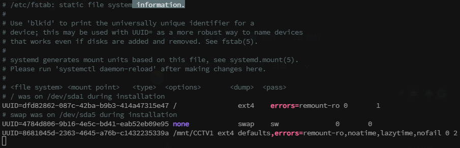 fstab file info and its format