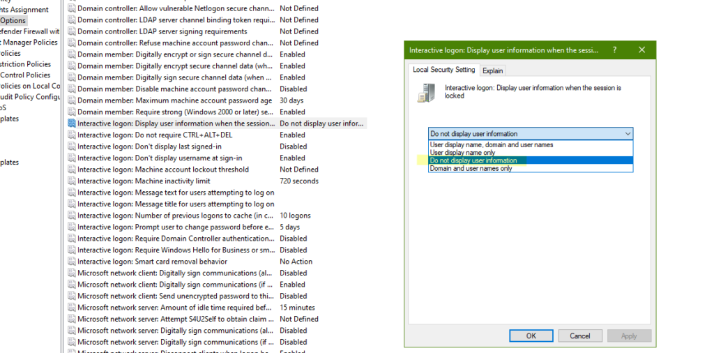 GPO setting to hide account - Do not display user information